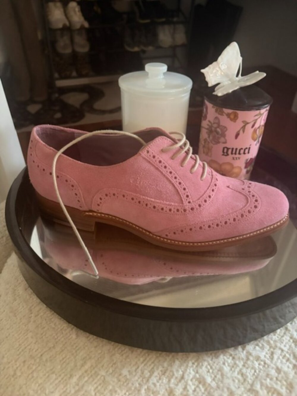 Barkers Pink Suede Oxfords